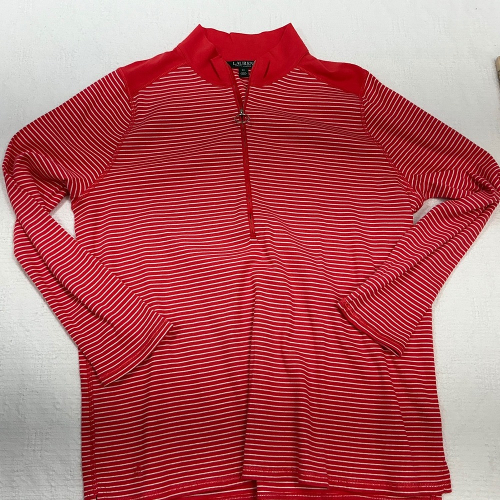 Lauren Ralph Lauren Red White Striped Quarter Zip Pullover Top Plus Size 3X